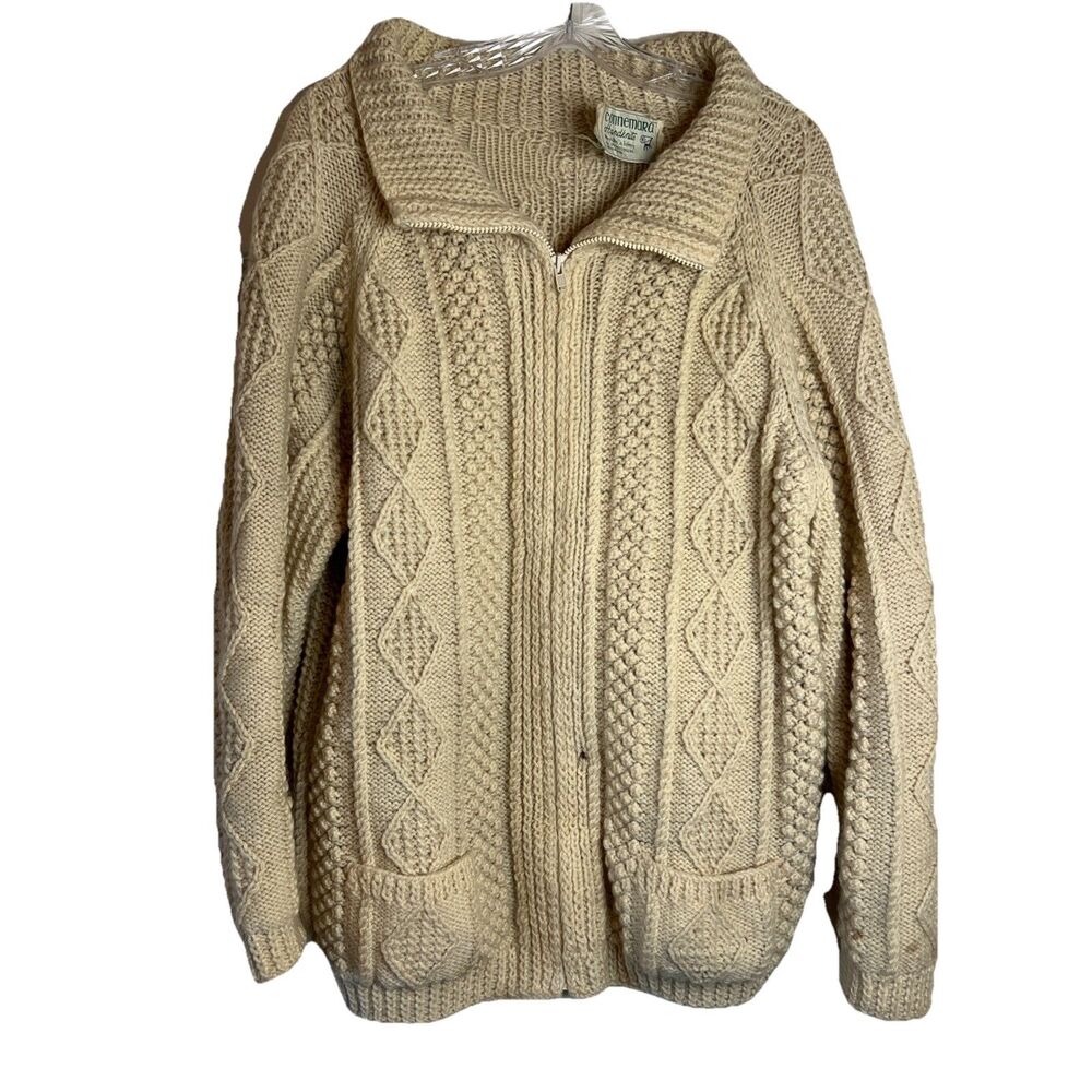 Vtg Connemara Knitwear Ireland Merino Wool Zip-up Cardigan‎ Cable Knit M/L